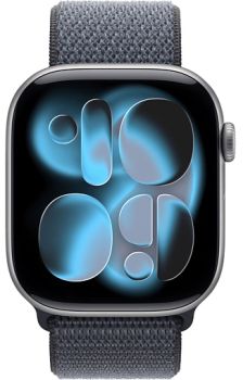 Apple Watch Series 11 46 mm, Space Gray Aluminum Case with Sport Loop Anchor Blue