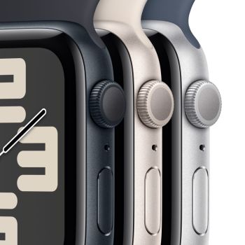Apple Watch SE 2, 44 мм, корпус из алюминия серебристого цвета, спортивный ремешок цвета «грозовой синий»,  GPS + Cellular, S/M