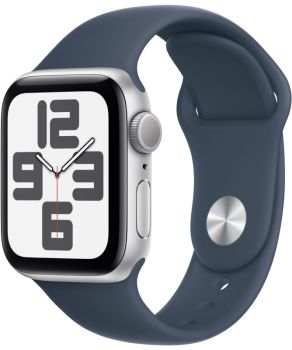 Apple Watch SE 2, 44 мм, корпус из алюминия серебристого цвета, спортивный ремешок цвета «грозовой синий»,  GPS + Cellular, S/M