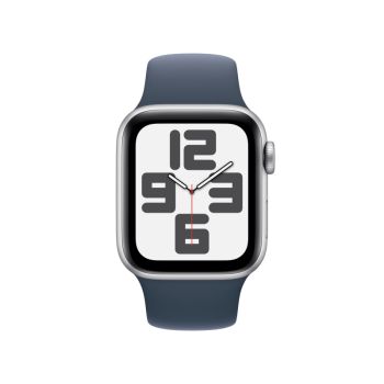 Apple Watch SE 2, 44 мм, корпус из алюминия серебристого цвета, спортивный ремешок цвета «грозовой синий»,  GPS + Cellular, S/M