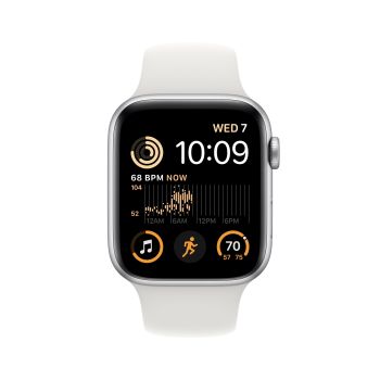 Apple Watch SE 2, 40 мм, корпус из алюминия серебристого цвета, спортивный ремешок белого цвета, GPS