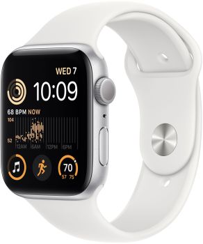 Apple Watch SE 2, 40 мм, корпус из алюминия серебристого цвета, спортивный ремешок белого цвета, GPS