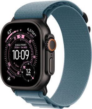 Apple Watch Ultra 3, Black Titanium Case with Light Blue Alpine Loop (M)