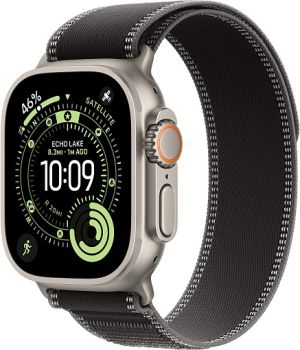 Apple Watch Ultra 3, Natural Titanium Case with Black/Charcoal Trail Loop (S/M)