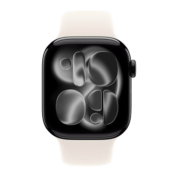 Apple Watch Series 11, 46 mm, Jet Black Aluminum Starlight Sport Band (S/M)
