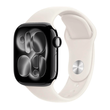 Apple Watch Series 11, 46 mm, Jet Black Aluminum Starlight Sport Band (S/M)