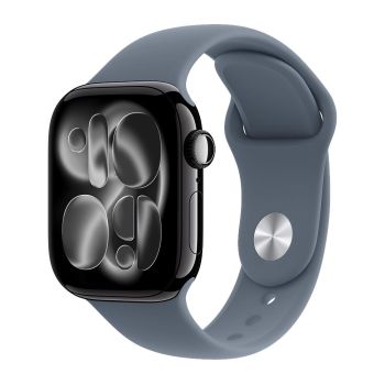Apple Watch Series 11, 46 mm, Jet Black Aluminum Anchor blue Sport Band (M/L)