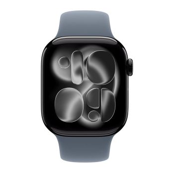 Apple Watch Series 11, 46 mm, Jet Black Aluminum Anchor blue Sport Band (M/L)
