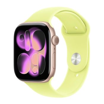 Apple Watch Series 11, 42 mm, Rose Gold Aluminum Neon Yellow Sport Band (M/L)