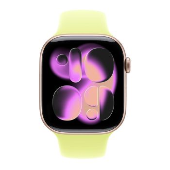 Apple Watch Series 11, 42 mm, Rose Gold Aluminum Neon Yellow Sport Band (M/L)