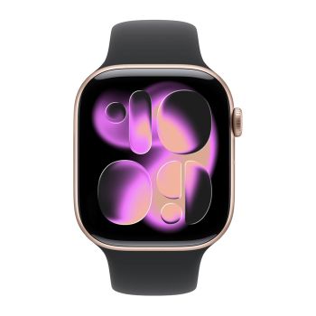 Apple Watch Series 11, 42 mm, Rose Gold Aluminum Black Sport Band (M/L)