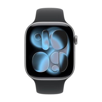 Apple Watch Series 11, 42 mm, Silver Aluminum Black Sport Band (M/L)
