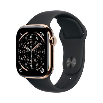 Apple Watch Series 11, 42 mm, Gold Titanium GPS+Cellular, Black Sport Band (S/M)