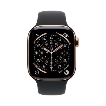 Apple Watch Series 11, 42 mm, Gold Titanium GPS+Cellular, Black Sport Band (S/M)