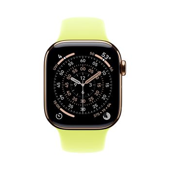 Apple Watch Series 11, 42 mm, Gold Titanium GPS+Cellular, Neon Yellow Sport Band (M/L)