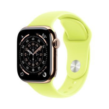Apple Watch Series 11, 42 mm, Gold Titanium GPS+Cellular, Neon Yellow Sport Band (M/L)