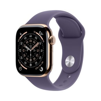 Apple Watch Series 11, 42 mm, Gold Titanium GPS+Cellular, Purple Fog Sport Band (S/M)
