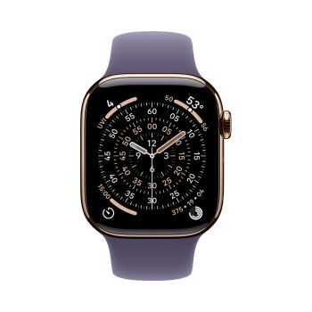 Apple Watch Series 11, 42 mm, Gold Titanium GPS+Cellular, Purple Fog Sport Band (S/M)