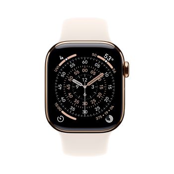 Apple Watch Series 11, 42 mm, Gold Titanium GPS+Cellular, Starlight Sport Band (S/M)