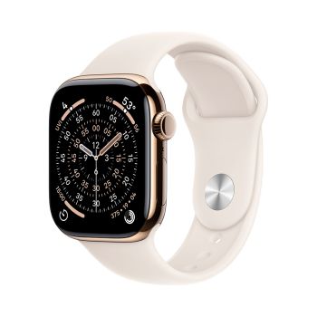 Apple Watch Series 11, 42 mm, Gold Titanium GPS+Cellular, Starlight Sport Band (S/M)