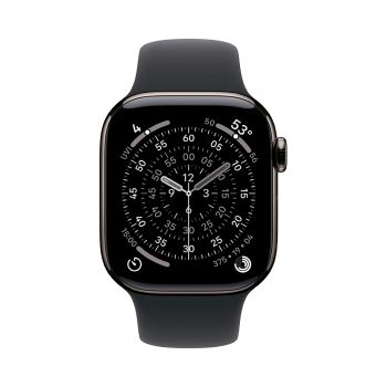 Apple Watch Series 11, 42 mm, Slate Titanium GPS+Cellular, Black Sport Band (M/L)
