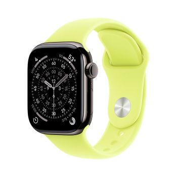 Apple Watch Series 11, 42 mm, Slate Titanium GPS+Cellular, Neon Yellow Sport Band (S/M)