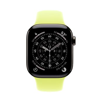 Apple Watch Series 11, 42 mm, Slate Titanium GPS+Cellular, Neon Yellow Sport Band (S/M)