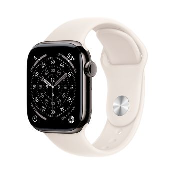 Apple Watch Series 11, 42 mm, Slate Titanium GPS+Cellular, Starlight Sport Band (S/M)