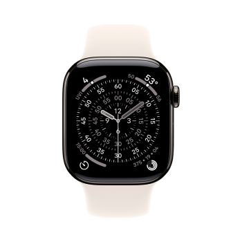 Apple Watch Series 11, 42 mm, Slate Titanium GPS+Cellular, Starlight Sport Band (S/M)