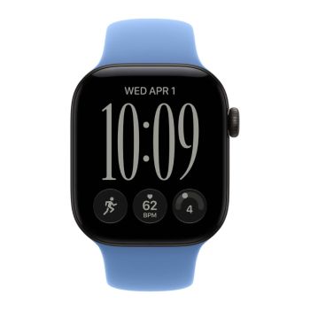 Apple Watch Series 12, 42 mm, Black Aluminum Wildflower Blue Sport Band S/M