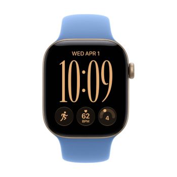 Apple Watch Series 12, 42 mm, Light Gold Aluminum Wildflower Blue Sport Band S/M