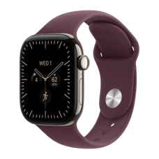Apple Watch Series 12, 46 mm, Natural Titanium GPS+Cellular Burgundy Sport Band M/L