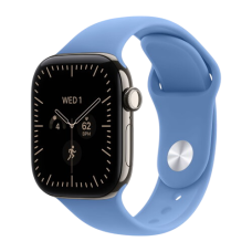 Apple Watch Series 12, 46 mm, Natural Titanium GPS+Cellular Wildflower Blue Sport Band M/L