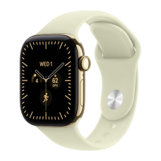 Apple Watch Series 12, 46 mm, Radiant Gold Titanium GPS+Cellular Pale Succulent Sport Band M/L
