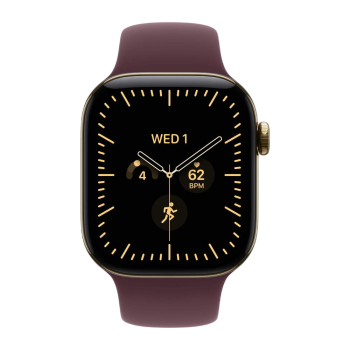 Apple Watch Series 12, 46 mm, Radiant Gold Titanium GPS+Cellular Burgundy Sport Band M/L