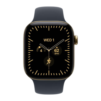 Apple Watch Series 12, 42 mm, Radiant Gold Titanium GPS+Cellular Navy Blue Sport Band M/L