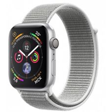 Apple Watch Series 4, 44 мм, корпус из серебристого алюминия, спортивный браслет цвета «белая ракушка» (серебристый)