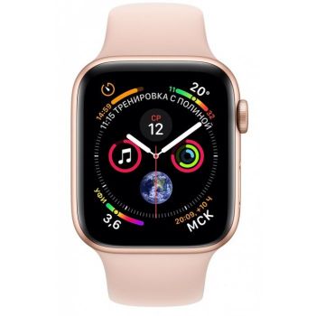 Apple Watch Series 4, 40 мм, корпус из золотистого алюминия, спортивный ремешок цвета «розовый песок» (золотистый)