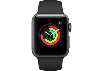 Apple Watch Series 3, 38 мм, корпус из алюминия цвета «серый космос», спортивный ремешок чёрного цвета