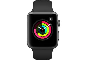 Apple Watch Series 3, 42 мм, корпус из алюминия цвета «серый космос», спортивный ремешок чёрного цвета