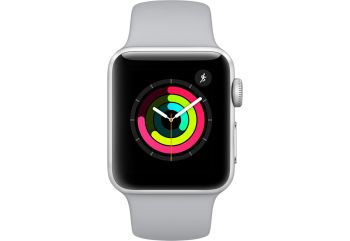 Apple Watch Series 3, 38 мм, корпус из серебристого алюминия, спортивный ремешок дымчатого цвета