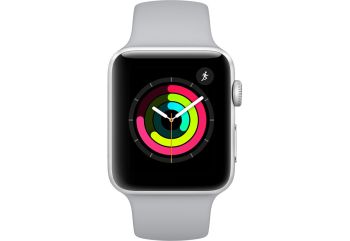 Apple Watch Series 3, 42 мм, корпус из серебристого алюминия, спортивный ремешок дымчатого цвета