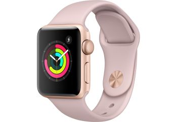 Apple Watch Series 3, 38 мм, корпус из золотистого алюминия, спортивный ремешок цвета «розовый песок»